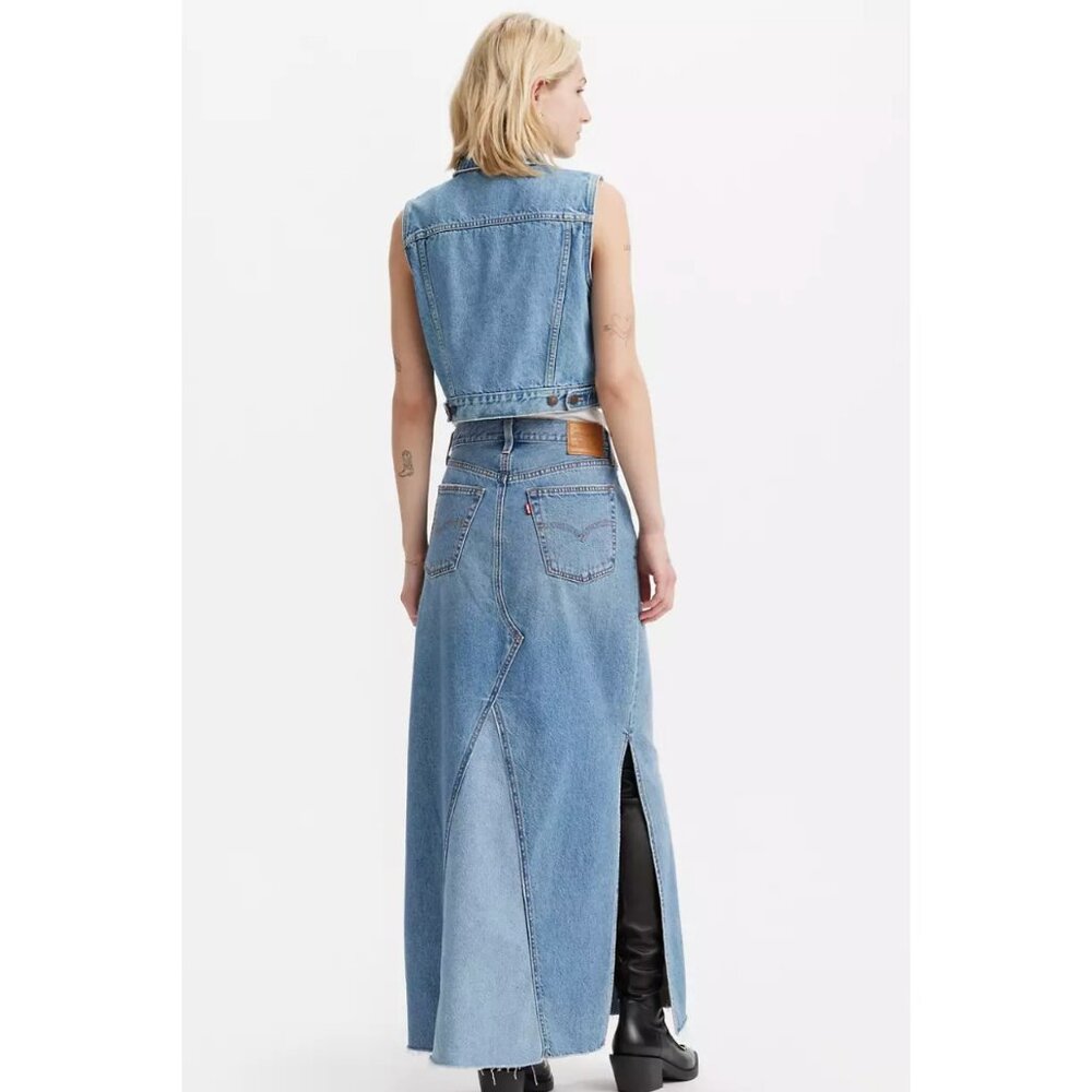 New Levi's 27 Premium Icon Long Skirt Size 27 Own It Medium Wash - Picture 3 of 8